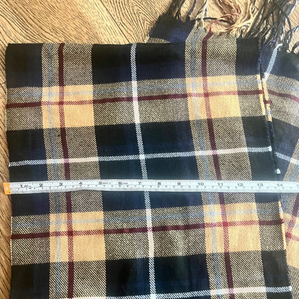 Plaid Multicolor wrap Cotton Blended Fringe Scarf 70' long - Picture 3 of 6